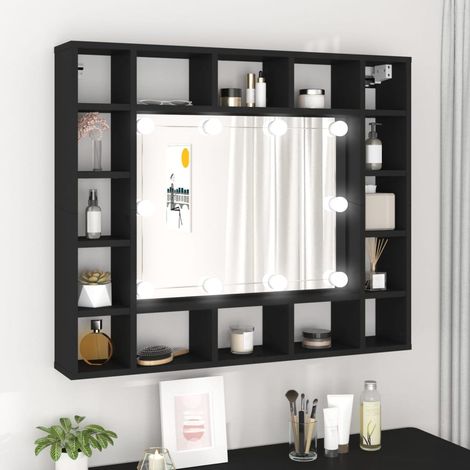 Mueble con espejo y luces LED negro 91x15x76,5 cm vidaXL (1/5)