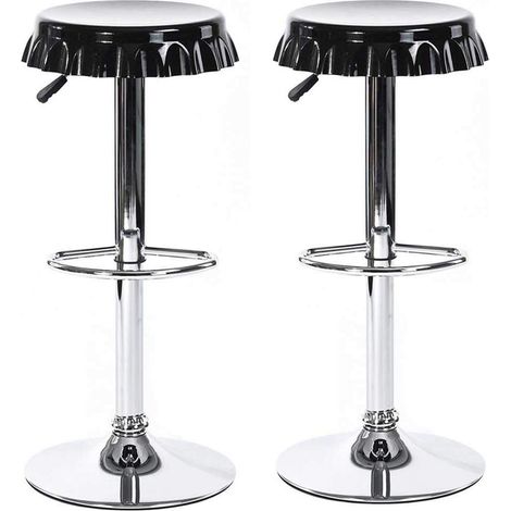 Set 2 Sgabelli Bar Cucina Seduta Forma Tappo di Bottiglia Sgabello Girevole Nero (1/5)