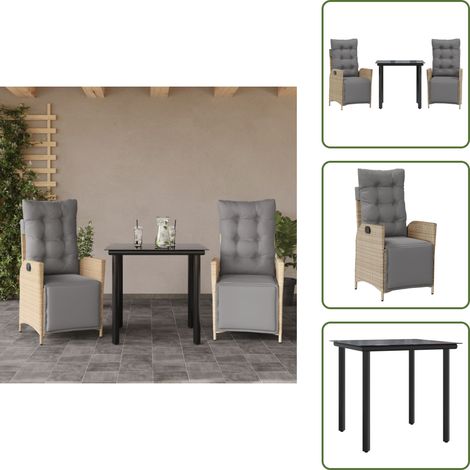 The Living Store Ensemble à manger de jardin et coussins 3 pcs mélange beige - Chaise de jardin (1/5)