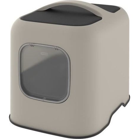 Maison de toilette pour chat 51 x 39 x 40 cm – Bac à litière en plastique recyclé – Filtre anti-odeur – Design sobre cappuccino – Rotho (1/6)