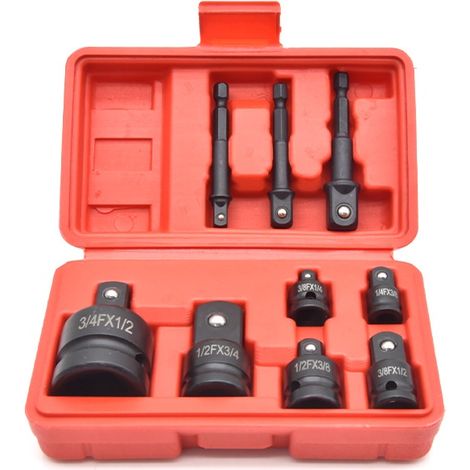 Kit combiné d'adaptateurs pour douilles à choc Augmentateur, Réducteur et Ensemble d'extension 9 pièces (1/5)
