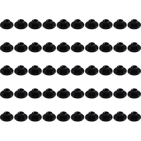 1 pack. Color: Black. Material: Plastic. Self-tapping curved pad. Decorative retainer nut. (1/4)