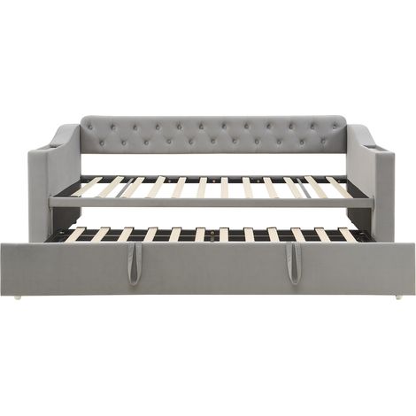 Letto estraibile imbottito 90x190 cm in velluto grigio con USB e vani (1/5)