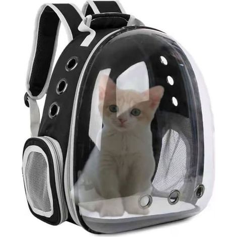 Sac à dos transport pour chien et chat. Transparent type "bulle", approuvé compagnies aériennes. Couleur noir. (1/5)