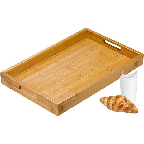 Plateau rectangulaire avec anse plate 40294.3cm cm plateau en bambou avec anse pour café thé petit déjeuner couleur primaire