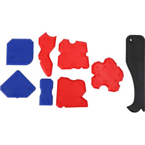 Ensemble d'outils à main de 8 pièces : spatule à mastic silicone, couteau à mastic, grattoir et dissolvant de mastic. (1/5)
