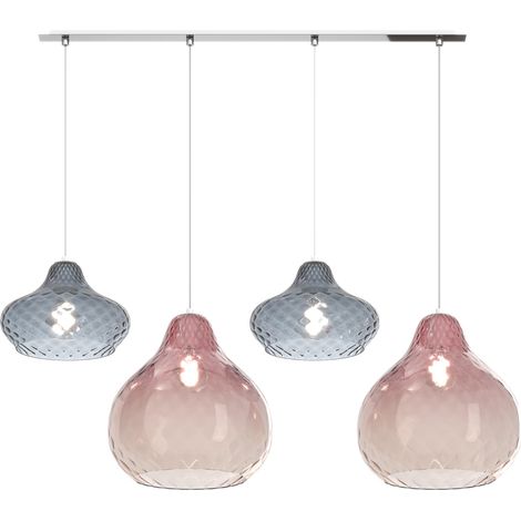 Lampadario Contemporaneo Dress Metallo Cromo Vetro Zaffiro-Ruggine 4 Luci E27