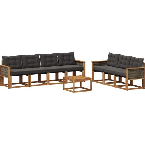 Set di divani da esterno con cuscino 8 pcs Naturale e Nero vidaXL