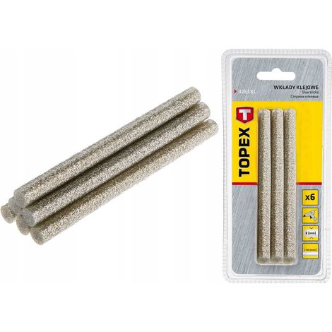 Stick di colla glitter argento da 8 mm, 6 pezzi.