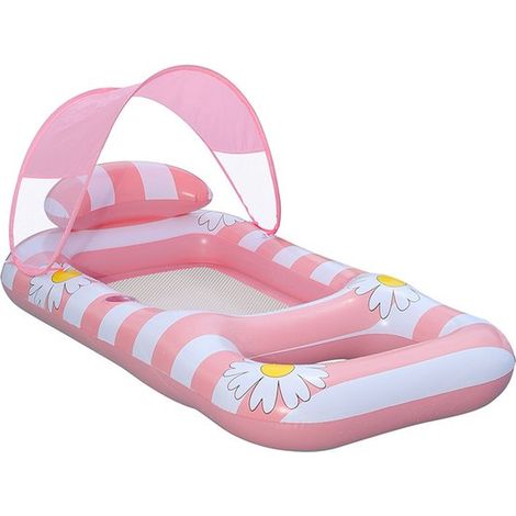 Sedia gonfiabile da piscina - Con parasole removibile - Portabicchiere - Stampa margherite - Rosa (1/5)