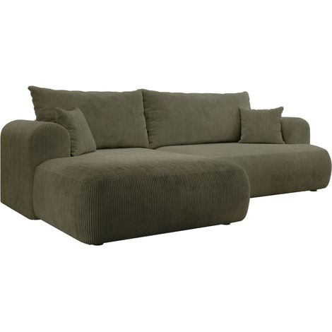 Selsey Ovo Cord – Ecksofa Schlaffunktion, Bettkasten, Cordstoff, links, Olivgrün