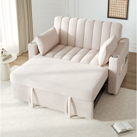 Canapé convertible 2-Sitzer aus Baumwoll-Leinenstoff Beige, 136x162x84 cm, mit verstellbarer Rückenlehne (1/5)