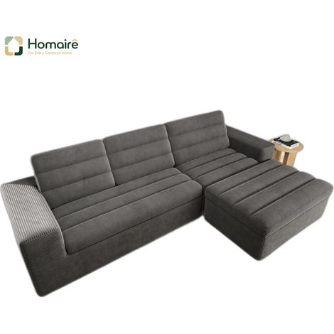 Canapé modulable en velours côtelé gris 253 x 161 x 89 cm HOMAIRE (1/5)