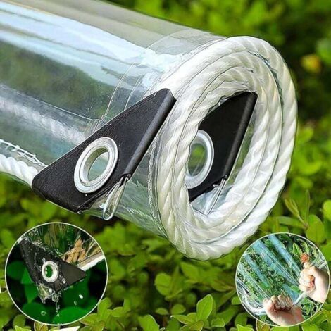 Transparente Plane mit Ösen, verdicktes, wasserdichtes PVC, faltbares Vordach mit Seilen für Gewächshaus, Pergola, Camping, Garten, Pflanzen und Auto. (1/5)