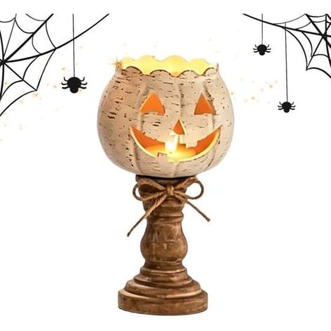 Décoration d'Halloween – Porte-bougie chauffe-plat citrouille blanche 10 cm – Porte-bougie d'Halloween – Décoration d'automne (1/5)