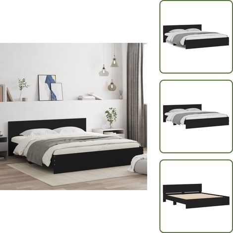 Madera de ingeniería - vidaXL Estructura de cama con cabecero negra 180x200 cm - Soporte para espalda