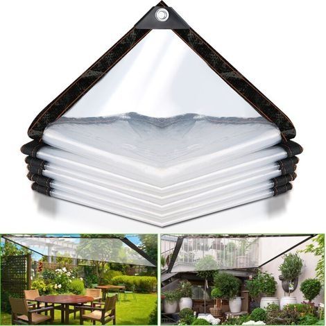 Bâche Imperméable Transparente avec Oeillets Matériau PVC Pliable D'extérieur Étanche, Indéchirable et Coupe-Vent Bâche 3x2M