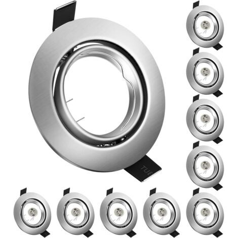 Projecteurs Spot Encastrable GU10 Set, 10 Pièces Cadre De Montage En Métal Brossé, Rond, Ø 75 mm Orientable A 35°, Pour Lampes A LED Ou Halogènes (1/5)