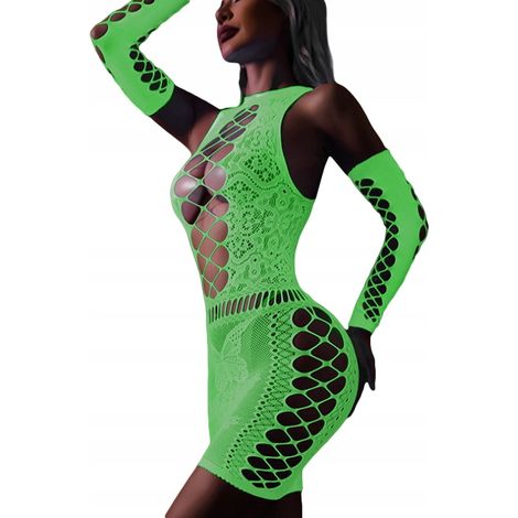 Im Dunkeln leuchtender Netzbody mit Loch, universelles Kleid