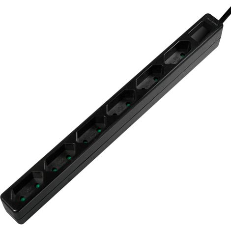 Toma de corriente Slim Euro 6 vías 1,5m Negro