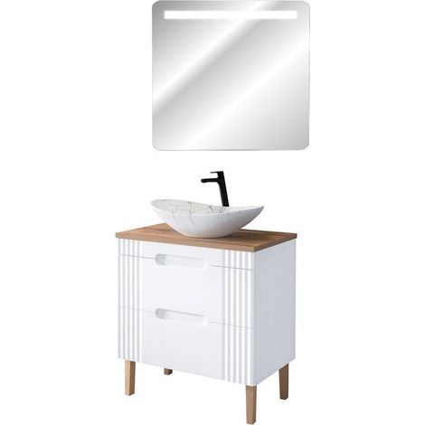 Meuble vasque à poser 80 cm à poser + miroir LED Oceanie White - Livraison gratuite