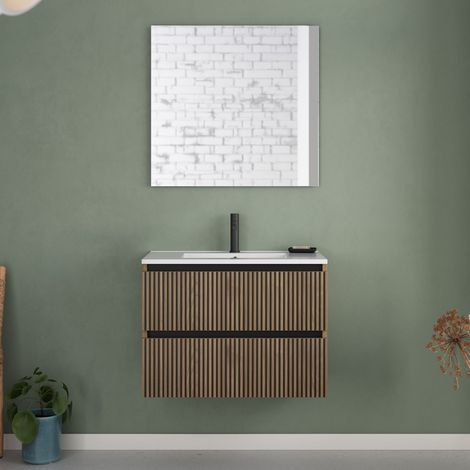 Meuble de salle de bain 70cm simple vasque - 2 tiroirs - noyer (bois foncé) - VENERIA