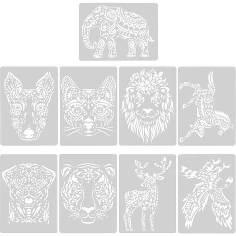 Pochoir peinture,2920.8cm Pochoir Peinture Plastique,9 Pièces Grande Animal Dessin Pochoirs,Pochoir de Dessin Durable,Modèle (1/3)