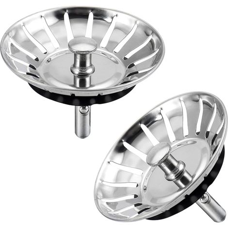 2 Pièces Bouchon Évier Cuisine en Acier Inoxydable 304 & Laiton Chromé - Filtre Évier Universel 80mm, Grille Évier Antiblocage 18 Fentes, Panier Évier à Vidange Rapide (1/5)