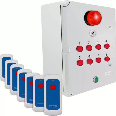 Système d'identification d'alerte sans-fil 900m - 7 boutons mobiles / Sirène / Flash / LEDs / Bouton d'arrêt (DA600+)