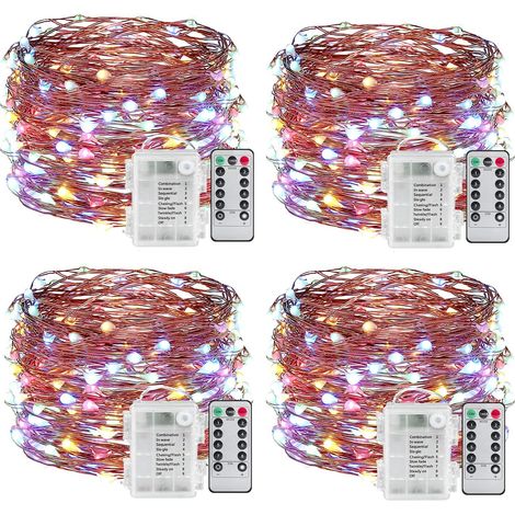 Guirlandes Lumineuses à Piles, 4 Paquet 3AA Alimenté par Pile Fil de Cuivre Télécommande Minuterie Etanche Led Lumières de Luciole pour Chambre, Jardin, NoëL, Mariage, Décoration (5M Multi) (1/5)