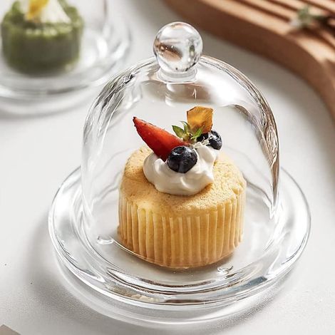 Cloche à gâteau en verre transparente Cloche à fromage Cloche à gâteau en verre clair Cloche à citron Récipient en verre avec sous-plat pour dessert, cupcakes, biscuits, muffins, fête (1/5)