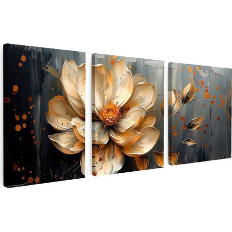 TABLEAU SUR TOILE Fleur - Or - Abstrait - Peinture Lot de 3 180x80 (1/5)