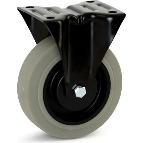 Roue fixe caoutchouc gris - MESO - Boîtier noir - 125 mm - 180 kg