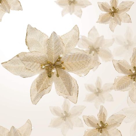 36x Glitzer Weihnachtsstern Blumen (3 Größen), Künstliche Faux Deko Ornamente für Christbaum & Neujahr (Gold)