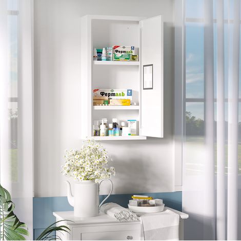 Armoire à pharmacie murale en acier avec 3 étagères, fermeture magnétique, blanche 30x12x60 cm (1/5)
