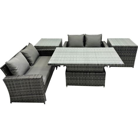 Fimous Outdoor Love Sofa Set 4 Seat Rattan Garden Furniture Set with Adjustable Lifting Dining or Coffee Table Dark Grey Mixed (1/5)
