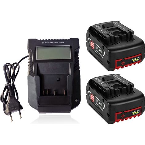 2 Stück 18V 5,0 Ah Akku + Ladegerät für Bosch BAT609 BAT609G BAT618 BAT618G BAT620 BAT622 Kompatibel mit Bosch 2607336170, 2607336235, 2607336169, 2607336091 für BOSCH Professional GBA GSB GSR GDR 18V (1/5)