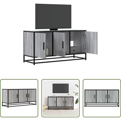 Rangement salon -  Meuble TV sonoma gris 100x35x50 cm bois d'ingénierie et métal (1/5)