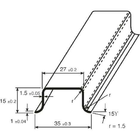 Rs Pro – Rail DIN non fendu 1m x 35mm x 15mm – Acier – Rail oméga profond pour tableau électrique – Lot de 4 unités