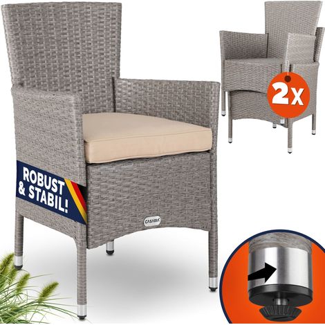 CASARIA® Gartenstühle 2er Set Polyrattan Stapelbar mit Auflagen 160kg Belastbarkeit Wetterfest Outdoor Garten Terrasse Balkon Stapelstuhl Stuhl Sessel creme (1/5)