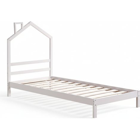 Lit enfant cabane métal blanc 90x190 cm avec sommier MONTEIRO (1/5)