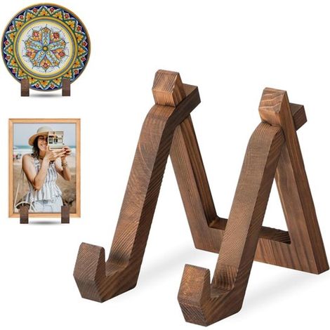 Présentoir - Étagère à livres - Porte-assiettes - Support à assiettes - Présentoir à recettes - Bois - Marron (1/5)