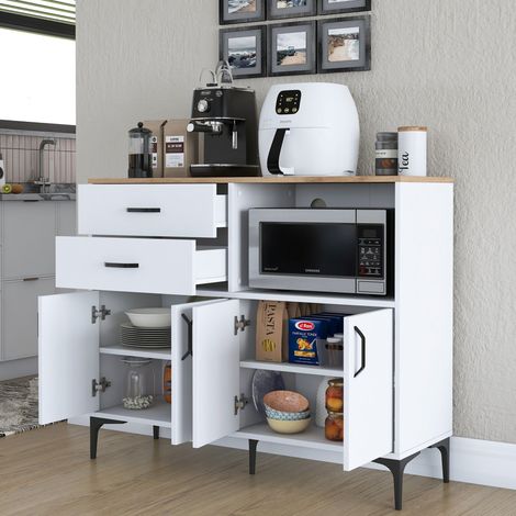 Aparador Cavriana, Alacena 2 Cajones, 2 Estantes, Puerta Batiente, Deslizante, 120x40x99h cm Blanco (1/5)