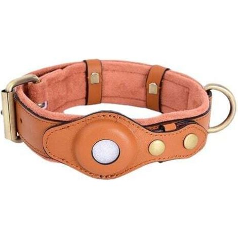Marron - sans traceur. collier pour chien en cuir avec fente intégrée pour AirTags. adapté aux races de petite et moyenne taille. (1/3)