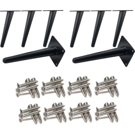 Angled Table Legs, Metal Cabinet Legs, Cone Furniture Legs, Stainless Steel, Black Painted, 20cm High, Silent, Non-Slip Replacement Legs for Sofas, Tables, and Other Furniture