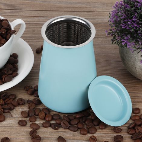 Kaffeefilter aus Edelstahl, Pulversieb, Siebbecher, Kaffeezubehör, blau, 7 x 10 cm, 160 g, 3er-Set (1/5)