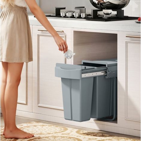 Poubelle encastrable coulissante 30 L grise OKMYHOME (1/5)