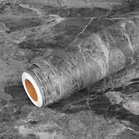 40CM X 5M Papier Peint Autocollant Mural Gris Foncé Effet Béton Adhésif Décoratif Epais Vinyle Imperméable Rouleau pour Mur Cuisine Salle de Bain Salon Chambre Meuble Évier Plan de Travail (1/4)