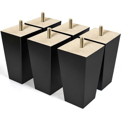 Pieds de canapé noirs de 15 cm (6 pouces), ensemble de 4 pièces, pieds de rechange pour repose-pieds, adaptés aux canapés d'angle, coiffeuses, fauteuils inclinables, tables de chevet (15 cm (4 pièces) (1/5)