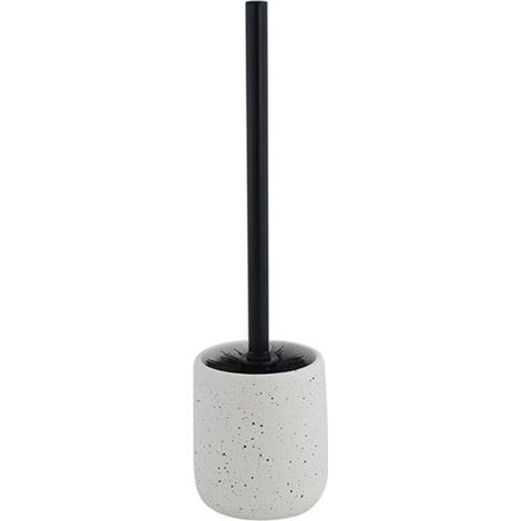 TRADE SHOP - Porta Scopino Con Scopettino Nero Wc Bagno Ceramica Bianco Effetto Pietra Granito 87808 -